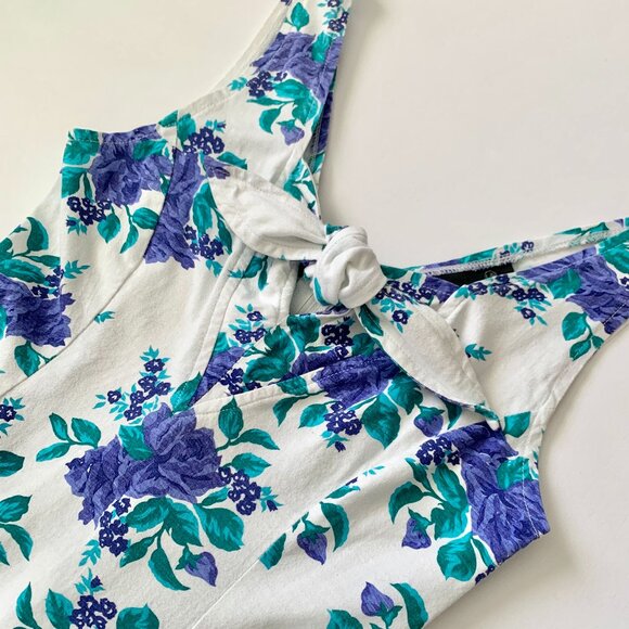 Vintage 90s Mini Floral V Neck Dress Lolita Fit Flare Cottagecore Coastal Boho - Picture 4 of 13